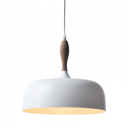 Κρεμαστό 1 x E27 60W Μέταλλο + Ξύλο + PVC μάυρο καλώδιο  / Λευκό μάτ + Φυσικό Φ32CM  CUBA - acadecor