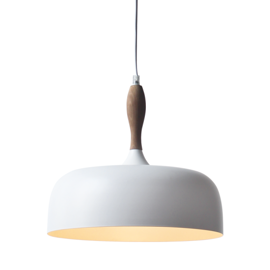 Κρεμαστό 1 x E27 60W Μέταλλο + Ξύλο + PVC μάυρο καλώδιο  / Λευκό μάτ + Φυσικό Φ32CM  CUBA - acadecor