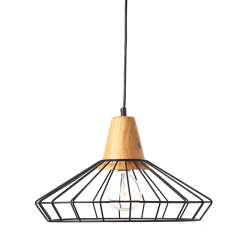 Pendant light 1 x E27 60W Metal + Wood + PVC black cable / Natural +  Black Φ40XΗ24cm KENNEDY - acadecor