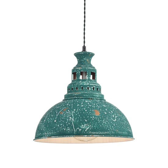 Κρεμαστό 1 x E27 60W Μέταλλο +Υφασμάτινο μάυρο στριφτό καλώδιο  / Αντικέ πράσινο + Λευκό Φ35ΧΗ135CM NEVADA - acadecor