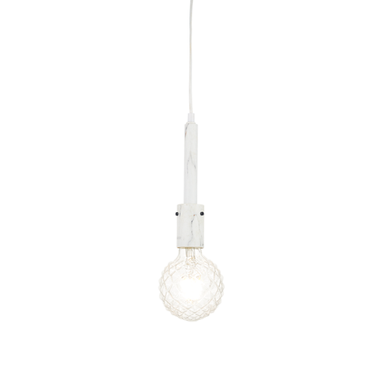 Pendant light 1 x E27 60W Metal + Fabric cable / White marble shade + White Φ5CM PRIMO - acadecor