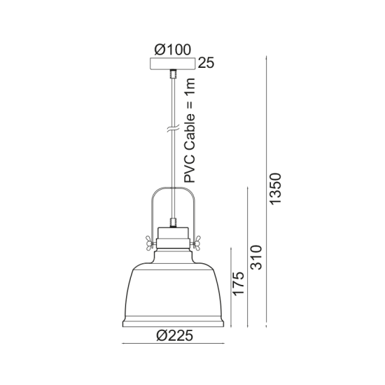 Κρεμαστό 1 x E27 60W Μέταλλο + PVC μάυρο καλώδιο  / Μάυρο μάτ απόχρωση ξύλου + Λευκό Φ22ΧΗ135CM  ERNEST - acadecor