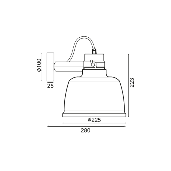 Wall light 1 x E27 60W Metal + PVC black cable / Matt black ΅+ Wood shade + White Φ28X23CM  ERNEST - acadecor