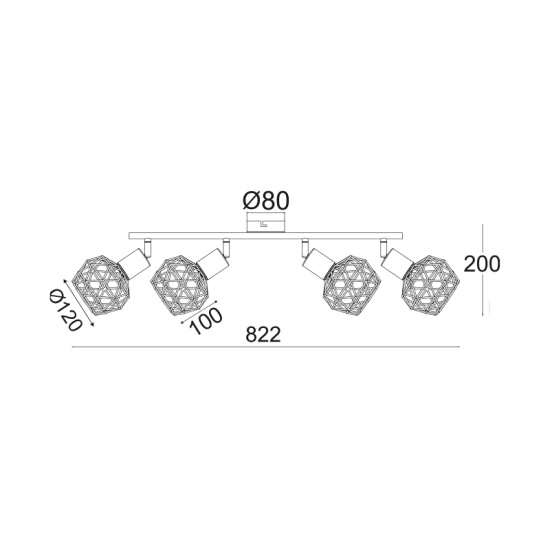 Σπότ 4 x E14 40W Μέταλλο /  Μάυρο 68X12,5X19,5CM  ALLADIN - acadecor