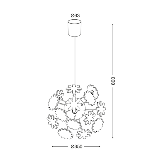 Bambini Pendant light 4 x E14 40W Plastic + Acrylic + MDF + PVC white cable / Multicolour Φ35ΧΗ80CM FLOWERS - acadecor 