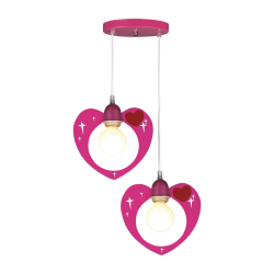 Bambini Pendant light 2 x E27 40W Wood + Metal + PVC White cable / Pink Φ35ΧΗ80CM LOVE - acadecor 