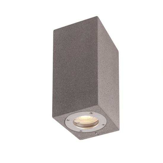 Σπότ τοίχου τετράγωνο 2 Δέσμεων 2xGU10 max 7w LED Λευκό Τσιμέντο+Ανοξ.Ατσάλι+Γυαλί Up-Down 200x88x100mm AGNES - aca