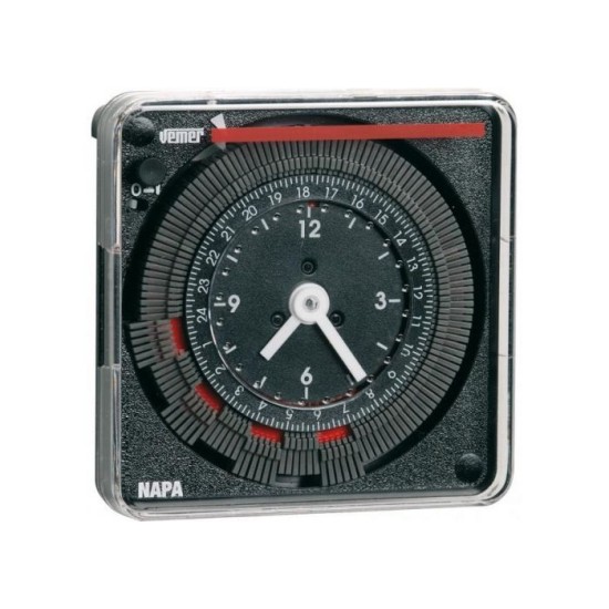 Χρονοδιακόπτης αναλογικός ρολόι ράγας 72x72mm - Ημερήσιος με εφεδρεία 100 Ωρών - NAPA-RD - Vemer