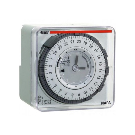 Χρονοδιακόπτης αναλογικός ρολόι ράγας 72x72mm - Ημερήσιος με εφεδρεία 100 Ωρών - NAPA-D - Vemer