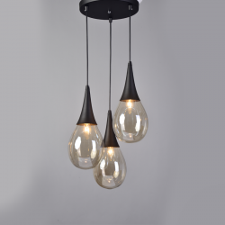 Φωτιστικό κρεμαστό 3xE14 max 40W Μέταλλο + Γυαλί + PVC Καλώδιο / Κεχριμπάρι+ Μάυρο μάτ Φ16  ATENA - acadecor