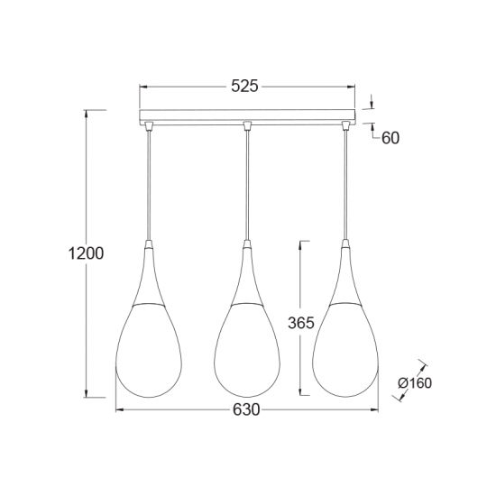 Pendant light 3xE14 max 40W Metal + Glass + PVC Cable / Amber + Matt black 64Χ16cm ATENA - acadecor