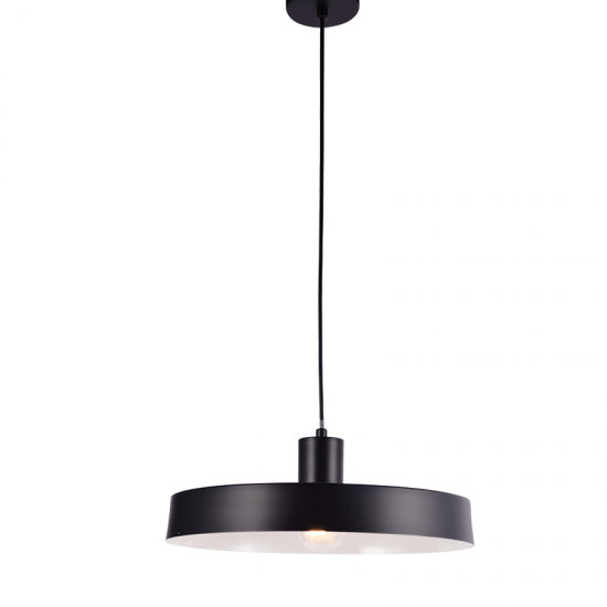 Pendant light 1 x E27 60W Metal + PVC cable - Fabric cable / Matt black + White Φ36ΧΗ120CM DOMENICA - acadecor   