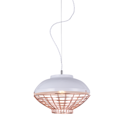 Pendant light 1 x E27 60W Metal + Twisted fabric white cable / Polished white + Polished copper Φ40ΧΗ150CM LETO - acadecor