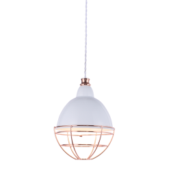 Pendant light 1 x E27 60W Metal + Twisted fabric white cable / Polished white + Polished copper Φ20ΧΗ150CM LETO - acadecor