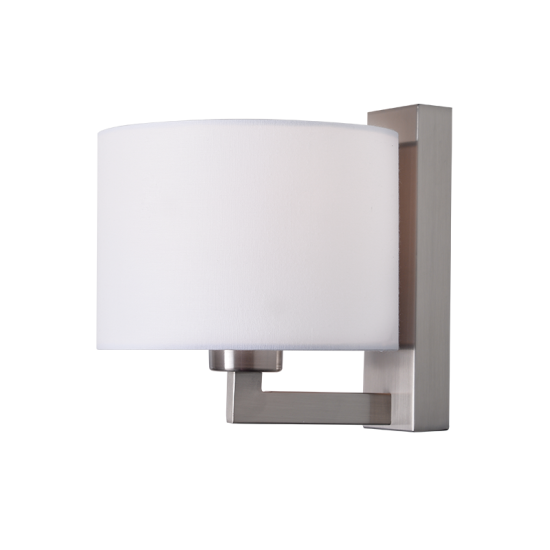 Φωτιστικό επίτοιχο αμπαζούρ 1 X E27 max 60W Μέταλλο + Ύφασμα  / Σατινέ νίκελ + Λευκό Φ18Χ20CM CIRCE - acadecor 