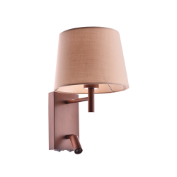 Φωτιστικό επίτοιχο αμπαζούρ 1 X E27 max 40W + LED 3W 3200K 210Lm Μέταλλο + Ύφασμα /  Απόχρωση ξύλου + Μόκα Φ22ΧΦ18ΧΗ16,5 NARKISSOS - acadecor 