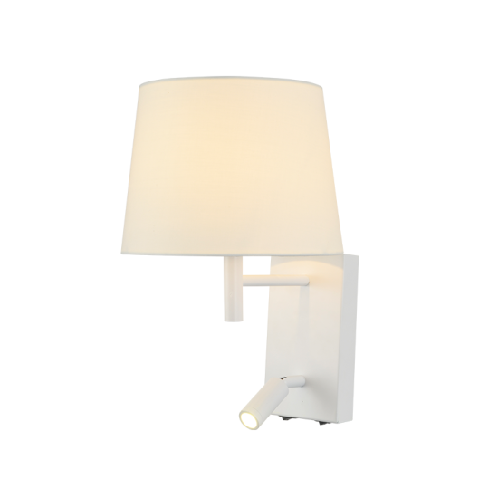 Φωτιστικό επίτοιχο αμπαζούρ 1 X E27 max 40W + LED 3W 3200K 210Lm Μέταλλο + Ύφασμα  / Λευκό Φ22ΧΦ18ΧΗ16,5 NARKISSOS - acadecor 