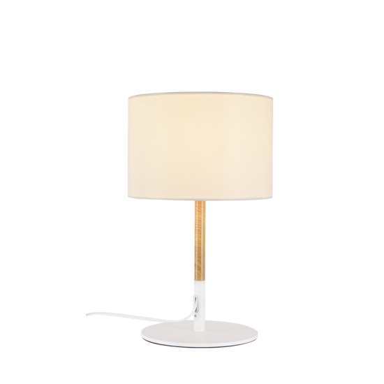 Φωτιστικό επιτραπέζιο 1 x E27 60W Μέταλλο + Ύφασμα + PVC καλώδιο / Αμμώδες λευκό - Αποχ.Ξύλου + Λευκό Φ25ΧΗ40CM  YASMINE - acadecor 
