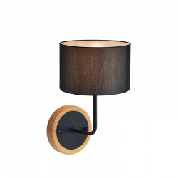 Φωτιστικό επιτοιχο 1 x E27 60W Μέταλλο + Ύφασμα + PVC καλώδιο / Αμμώδες μάυρο - Αποχ.Ξύλου + Μάυρο 22X18ΧΗ31CM YASMINE - acadecor 