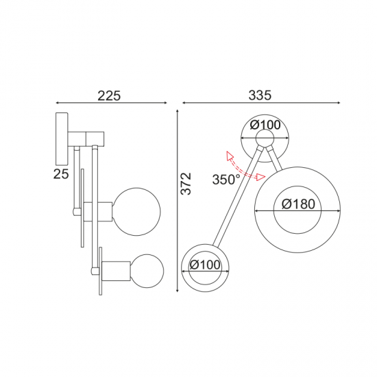 Φωτιστικό επίτοιχο 2xE27 max 40W Μάρμαρο + Μέταλλο / Μάυρο - Σατινέ ορείχαλκο 18Χ74X23CM CLOCK - acadecor