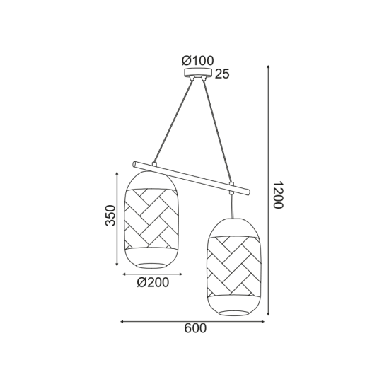 Φωτιστικό κρεμαστό 2 x E27 LED 40W Grass rattan + Μέταλλο + Υφασμάτινο στριφτό καλώδιο / Λευκό + Μάυρο μάτ 60X20XH120CM COCONUT - acadecor