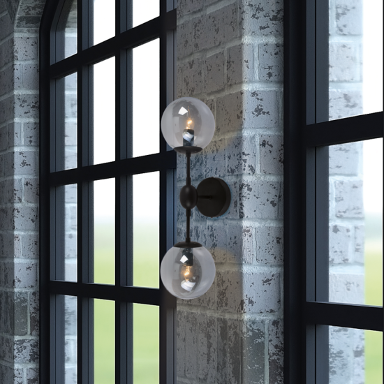 Φωτιστικό επίτοιχο 2 x E14 40W Μέταλλο + Γυαλί / Μάυρο μάτ + Διάφανο φιμέ 50 X 15CM BOMBAY - acadecor