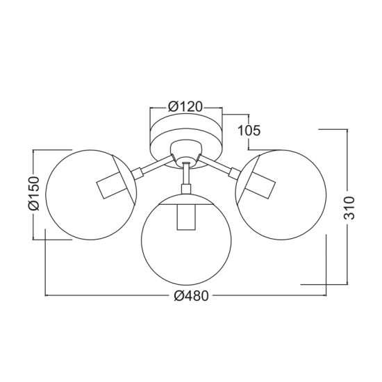 Ceilling light 3 x E14 40W Metal + Glass / Matt black + Clear Tint Φ48X31 BOMBAY - acadecor