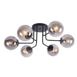 Ceilling light 6 x E14 40W Metal + Glass / Matt black + Clear Tint Φ72XH26CM BOMBAY - acadecor