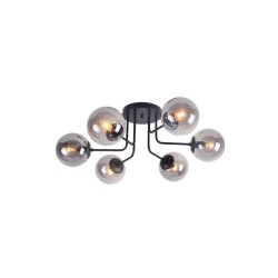 Ceilling light 6 x E14 40W Metal + Glass / Matt black + Clear Tint Φ72XH26CM BOMBAY - acadecor