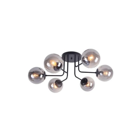 Ceilling light 6 x E14 40W Metal + Glass / Matt black + Clear Tint Φ72XH26CM BOMBAY - acadecor