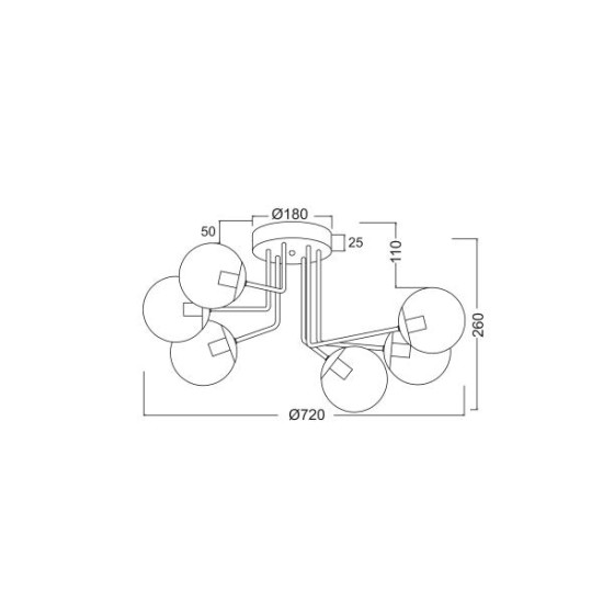 Ceilling light 6 x E14 40W Metal + Glass / Matt black + Clear Tint Φ72XH26CM BOMBAY - acadecor