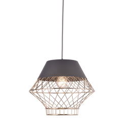 Pendant light 1 x E27 60W Metal + PVC black cable - Fabric cable / Matt grey + Polished brass Φ35ΧΗ120CM MADONNA - acadecor