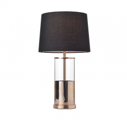 Φωτιστικό επιτραπέζιο 1XE27 max 60W Μέταλλο + Ύφασμα + PVC διάφανο καλωδιο / Γυαλιστό ορείχαλκο + Μάυρο + Διάφανο Φ25ΧΗ45CM RENOUAR - acadecor 