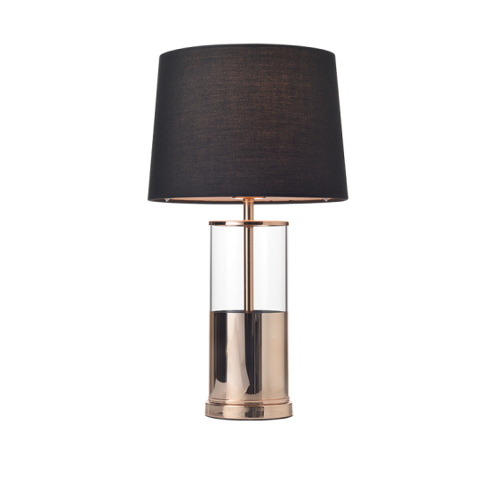 Φωτιστικό επιτραπέζιο 1XE27 max 60W Μέταλλο + Ύφασμα + PVC διάφανο καλωδιο / Γυαλιστό ορείχαλκο + Μάυρο + Διάφανο Φ25ΧΗ45CM RENOUAR - acadecor 