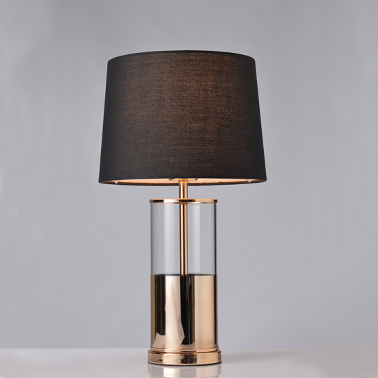 Φωτιστικό επιτραπέζιο 1XE27 max 60W Μέταλλο + Ύφασμα + PVC διάφανο καλωδιο / Γυαλιστό ορείχαλκο + Μάυρο + Διάφανο Φ25ΧΗ45CM RENOUAR - acadecor 