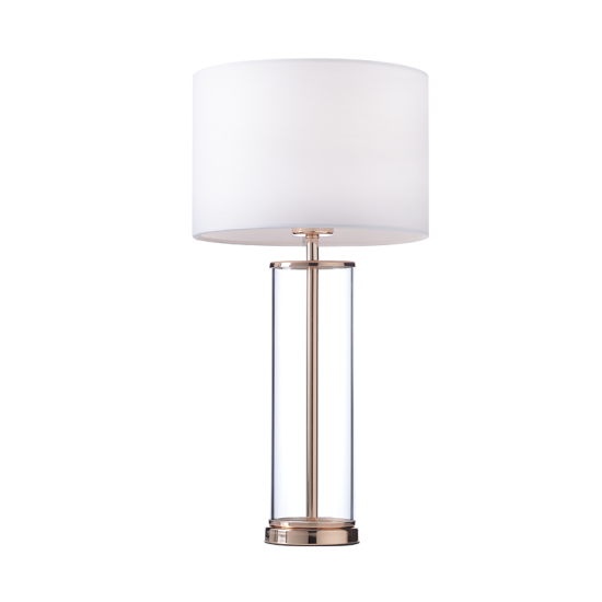 Φωτιστικό επιτραπέζιο 1XE27 max 60W Μέταλλο + Ύφασμα + PVC διάφανο καλωδιο / Γυαλιστό ορείχαλκο + Λευκό + Διάφανο Φ25ΧΗ48CM ANTELINO - acadecor 