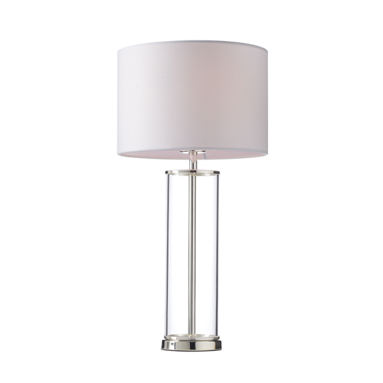 Φωτιστικό επιτραπέζιο 1XE27 max 60W Μέταλλο + Ύφασμα + PVC διάφανο καλωδιο / Γυαλιστό νίκελ + Λευκό + Διάφανο Φ25ΧΗ48CM ANTELINO - acadecor 
