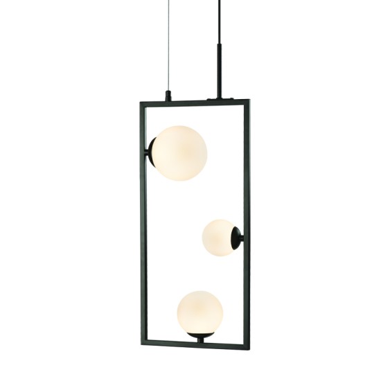 Pendant light 3xG9 28W max Metal + Glass + PVC black cable / Black + White 25Χ12Χ120CM QUADRO - acadecor