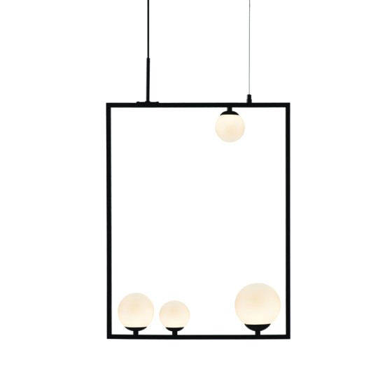 Pendant light 4xG9 28W max Metal + Glass + PVC black cable / Black + White 49Χ12Χ120CM QUADRO - acadecor