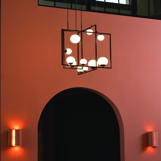 Pendant light 4xG9 28W max Metal + Glass + PVC black cable / Black + White 64Χ12Χ120CM QUADRO - acadecor