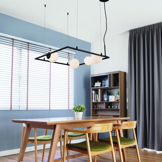 Φωτιστικό κρεμαστό 4xG9 28W max Μέταλλο + Γυαλί + PVC μαύρο καλώδιο / Μάυρο + Λευκό 58Χ58Χ120CM QUADRO - acadecor