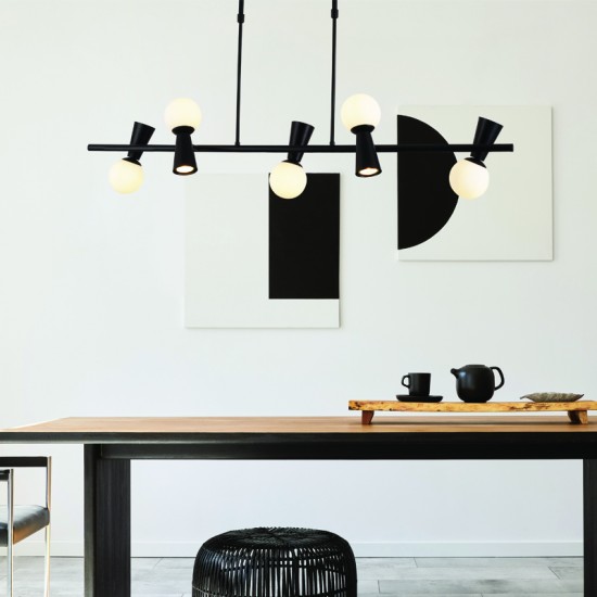 Pendant light 5xG9 max 28W + 5xGU10 max 35W Metal + Glass / Black + White 120Χ26Χ120CM KIMOLOS - acadecor
