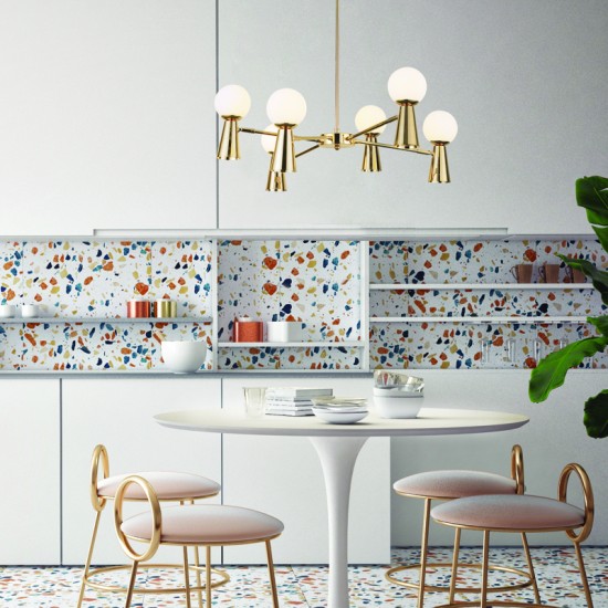 Pendant light 6xG9 max 28W + 6xGU10 max 35W Metal + Glass / Gold + White Φ72Χ120CM KIMOLOS - acadecor