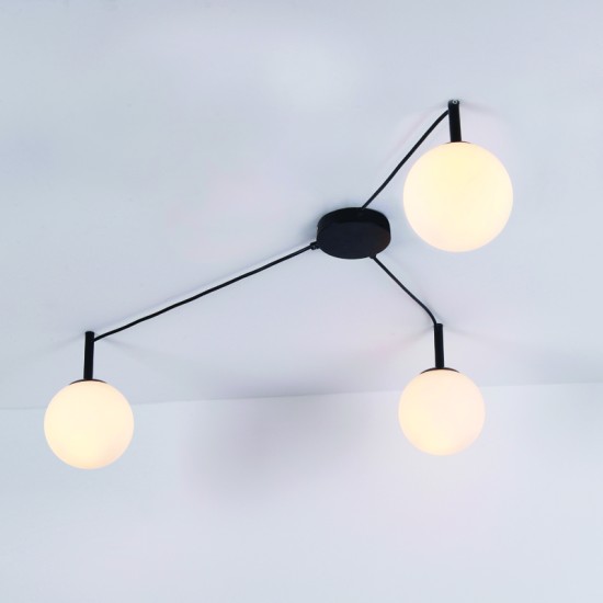 Ceilling light 3 x E14 40W Metal + Glass +  PVC black cable / Black + White 78Χ72Χ32CM TIRAMOLLA - acadecor