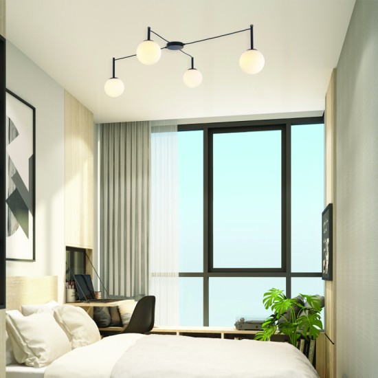 Ceilling light 4 x E14 40W Metal + Glass +  PVC black cable / Black + White 150Χ75Χ32CM  TIRAMOLLA - acadecor