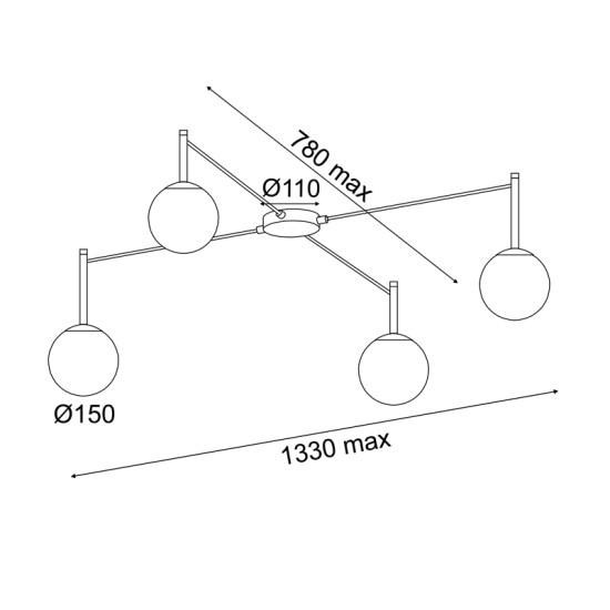 Ceilling light 4 x E14 40W Metal + Glass +  PVC black cable / Black + White 150Χ75Χ32CM  TIRAMOLLA - acadecor