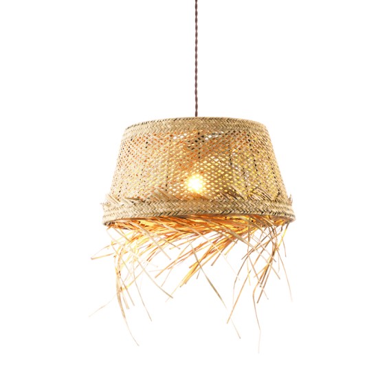 Pendant light 1 x E27 LED 60W Rattan + Brown twisted fabric cable / Natural ANDROS - acadecor