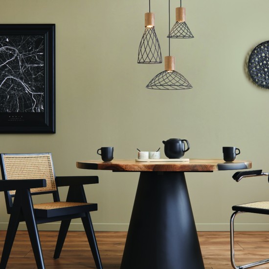 Φωτιστικό κρεμαστό 1 x GU10 35W Μέταλλο + Ξύλο + PVC Μάυρο καλώδιο / Μάυρο + Φυσικό Φ35Χ120CM TORNADE - acadecor