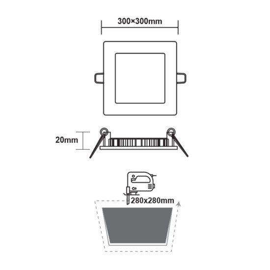 Φωτιστικό Led ψευδοροφής τετράγωνο λευκό με τροφοδοτικό 23W 4000K 2120Lm 230V 300X300mm 120° - PENU2340SW - aca