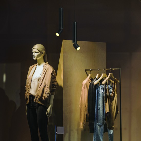 Φωτιστικό Κρεμαστό  1 x GU10 35W Αλουμίνιο + Υφασμάτινο καλώδιο / Αμμώδες Μάυρο D5,6XD8XH140CM BABEL - acadecor